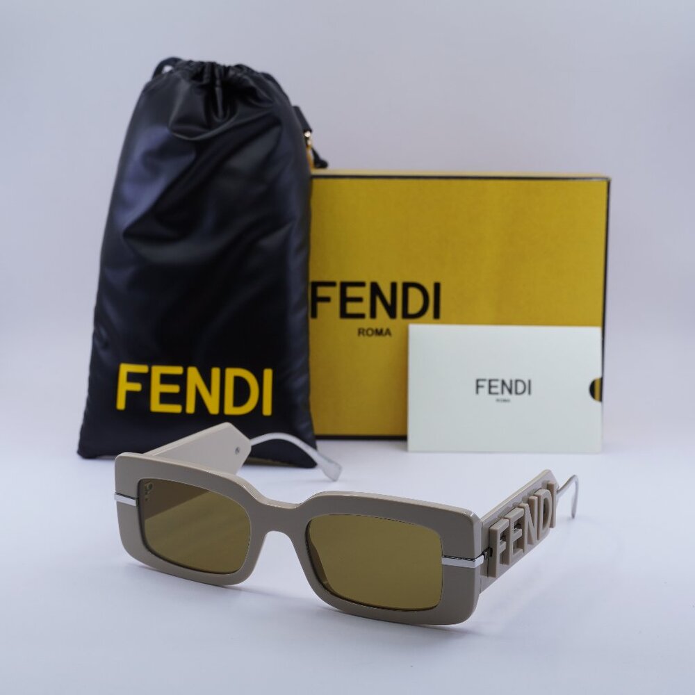 Fendi FE40133I 57E Rectangle Sunglasses - Brown/Silver/Brown